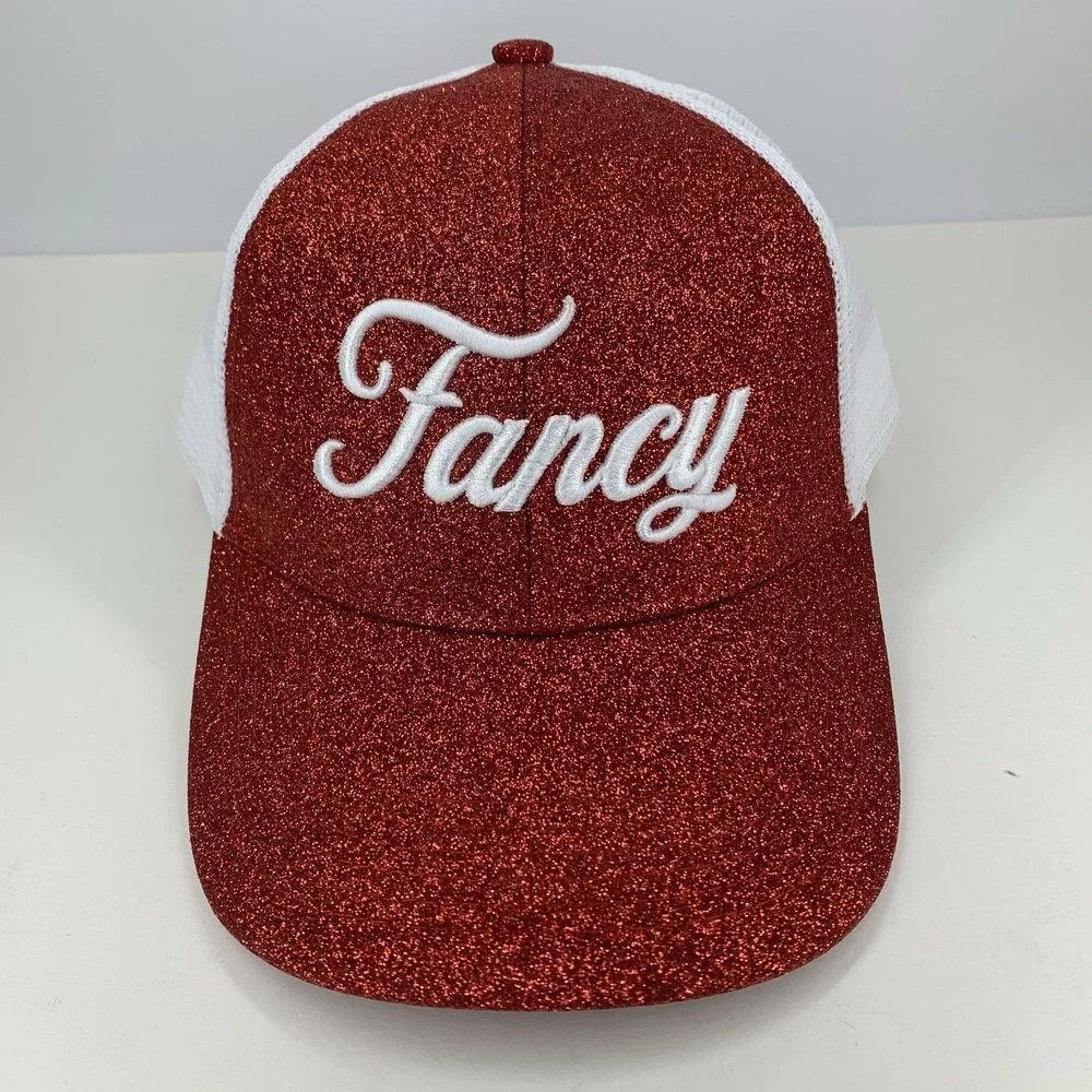 Fancy Glitter Trucker Hat Red White Mesh Adjustable Snapback Outdoor Cap